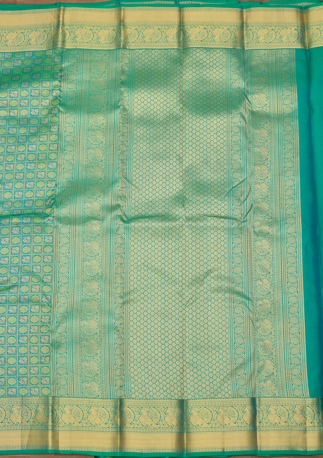 Sea Green Zariwork (Gold) Silk Silk Saree
