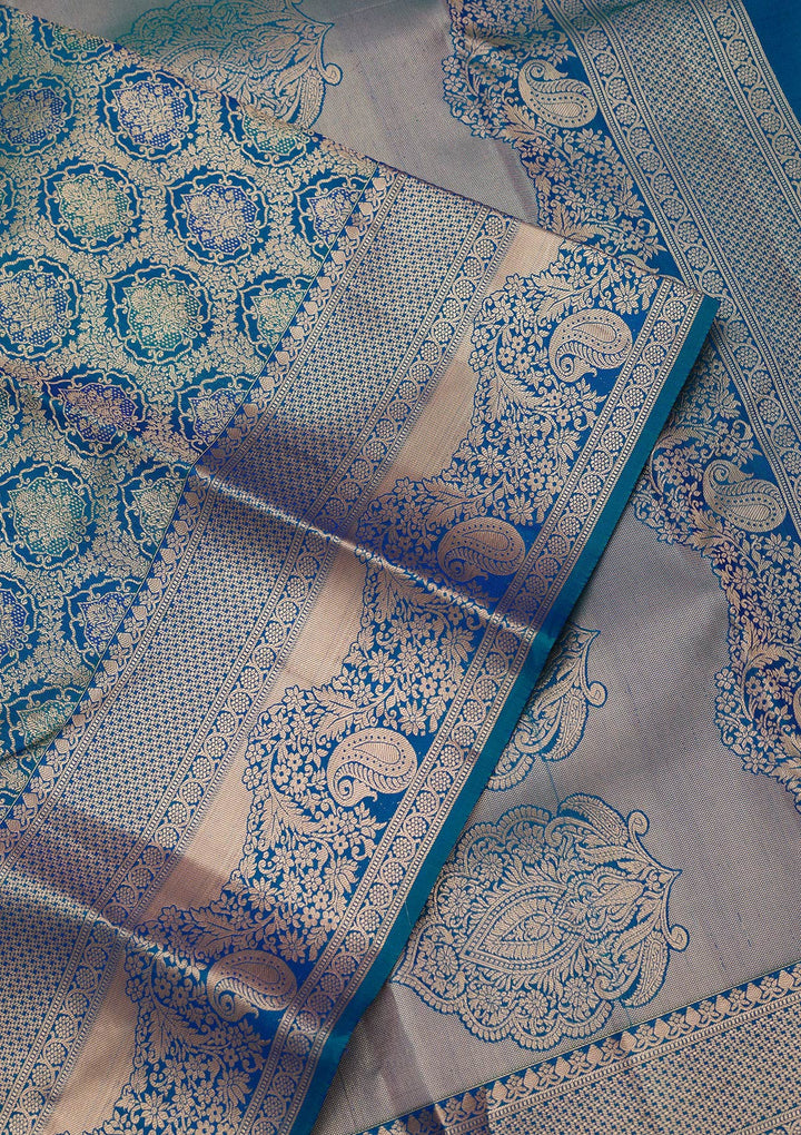 Peacock Blue Zariwork (Gold) Silk Silk_Saree