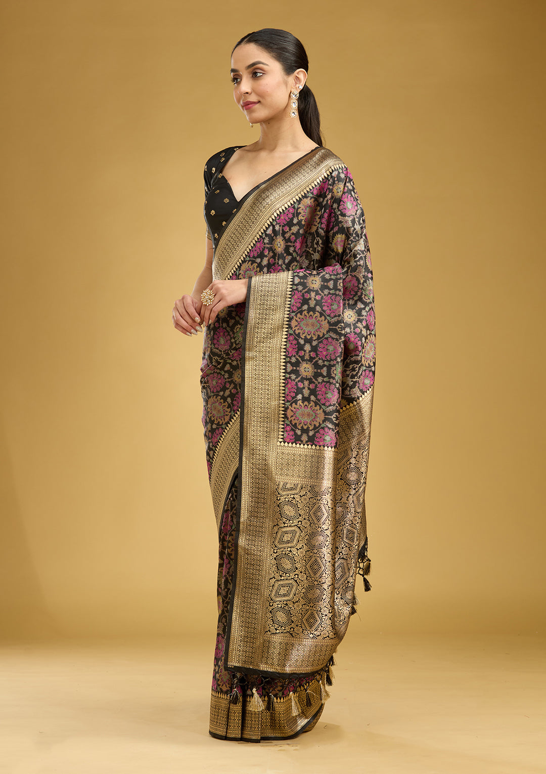 Black Zariwork (Silver) Art Silk Saree