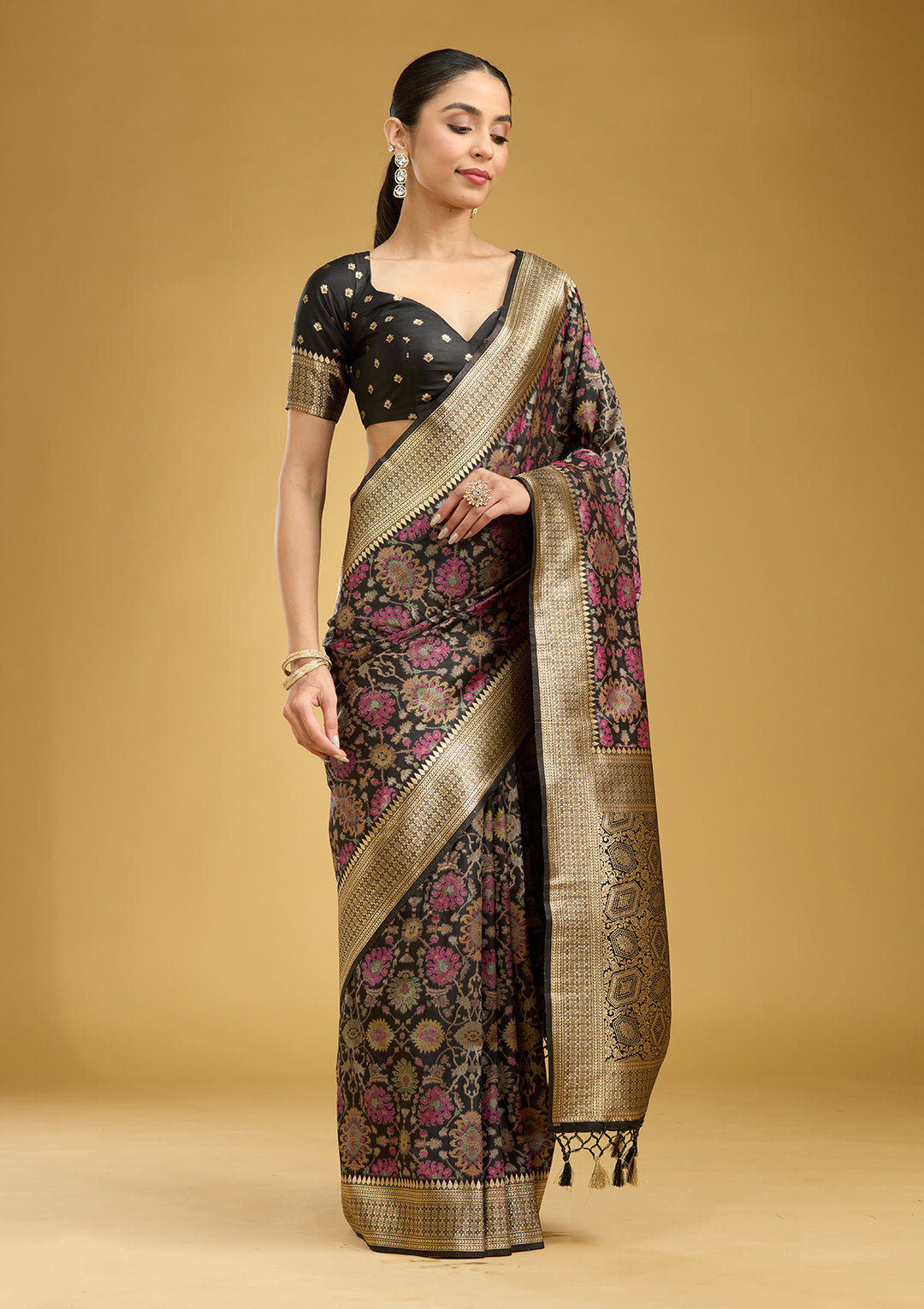 Black Zariwork (Silver) Art Silk Saree