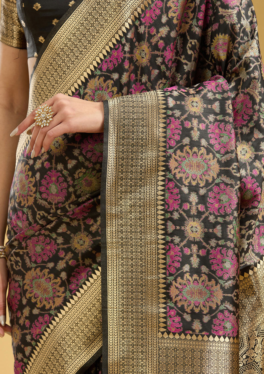 Black Zariwork (Silver) Art Silk Saree