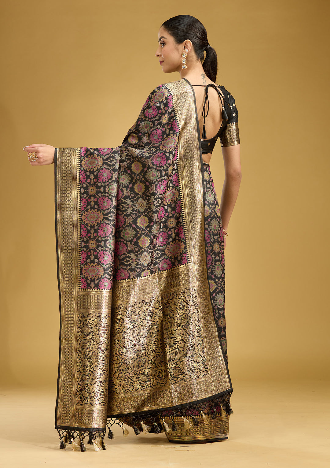 Black Zariwork (Silver) Art Silk Saree