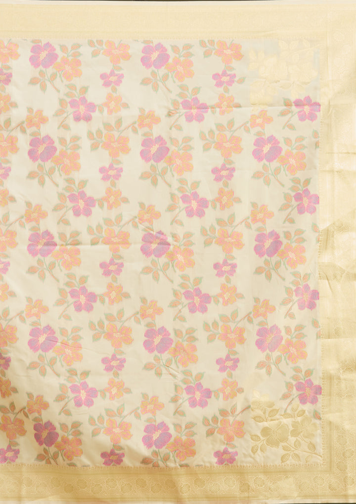 Cream Zariwork (Gold) Art Silk Silk Saree