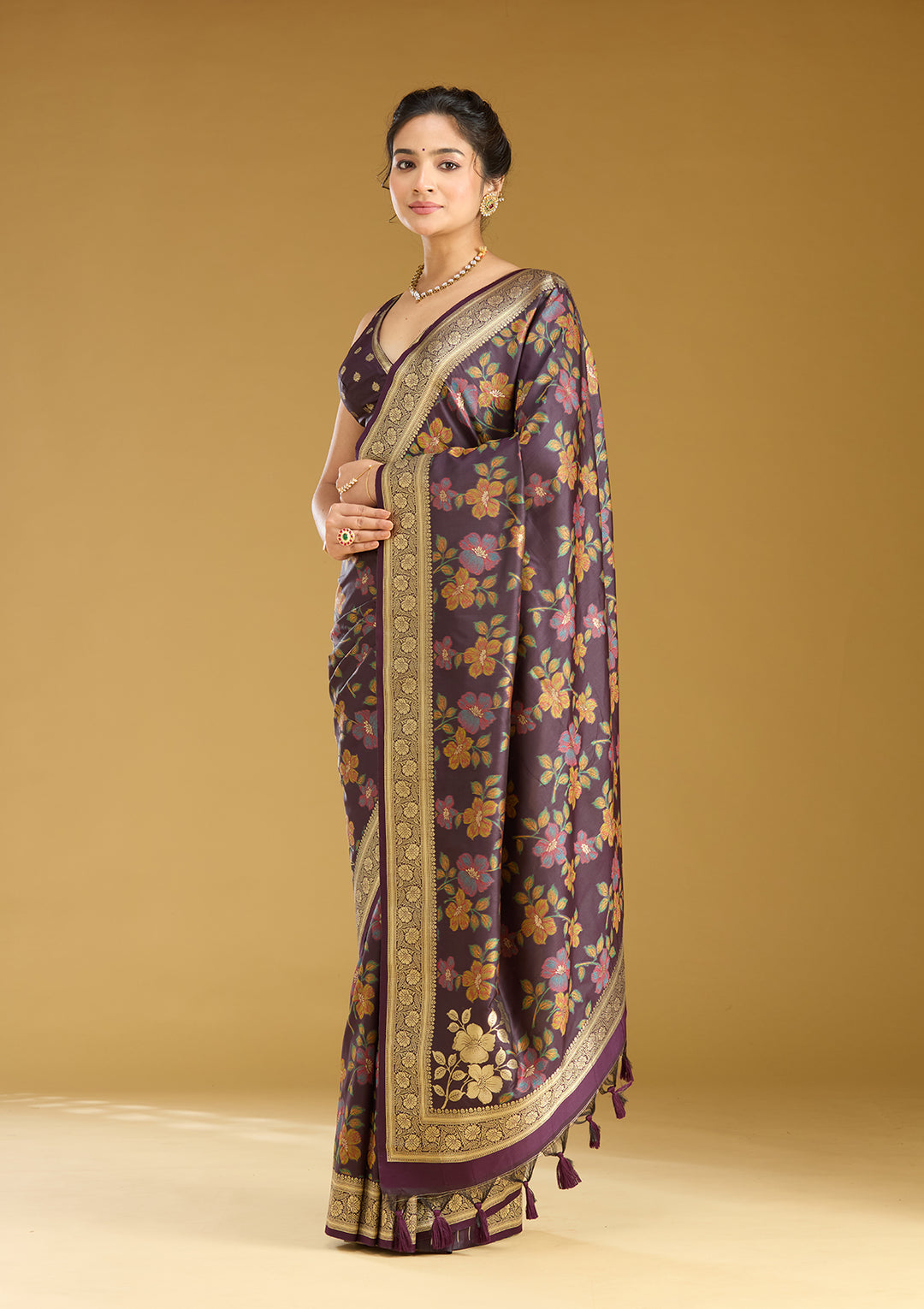 Wine Zariwork (Gold) Art Silk Silk_Saree