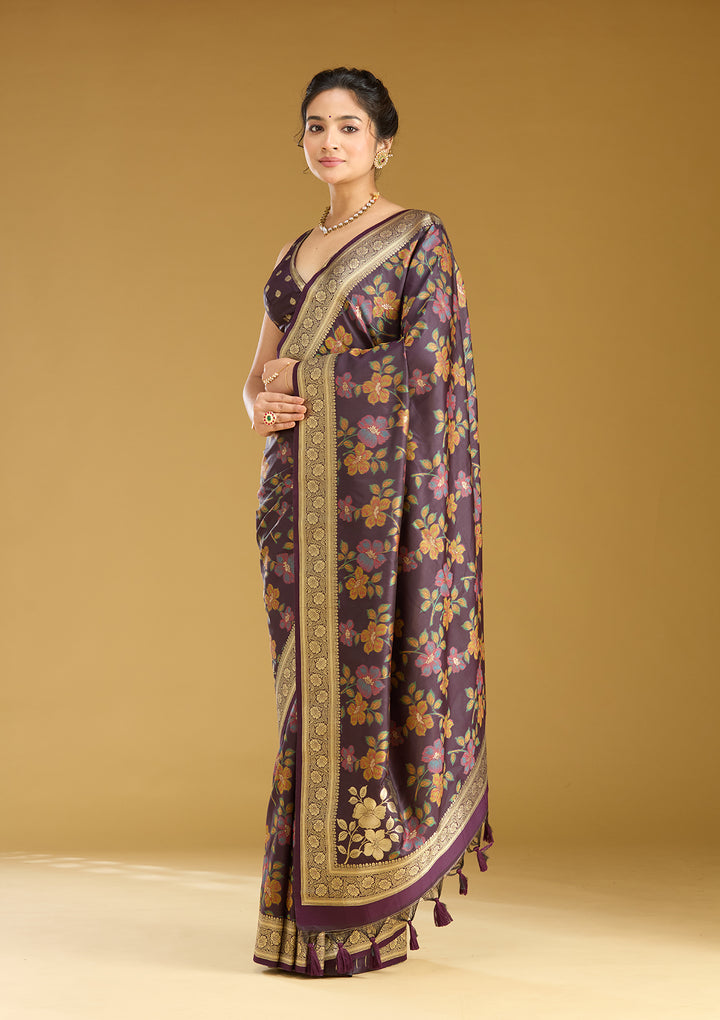 Wine Zariwork (Gold) Art Silk Silk_Saree