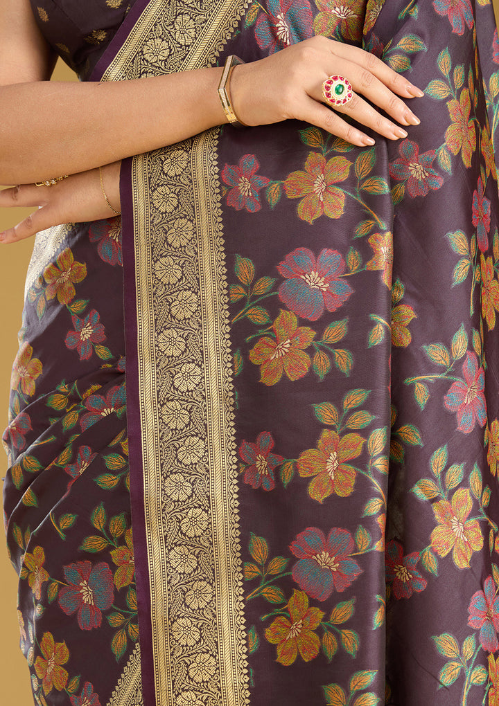 Wine Zariwork (Gold) Art Silk Silk_Saree
