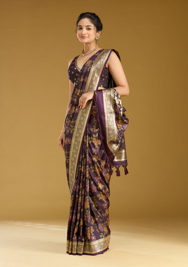 Wine Zariwork (Gold) Art Silk Silk_Saree