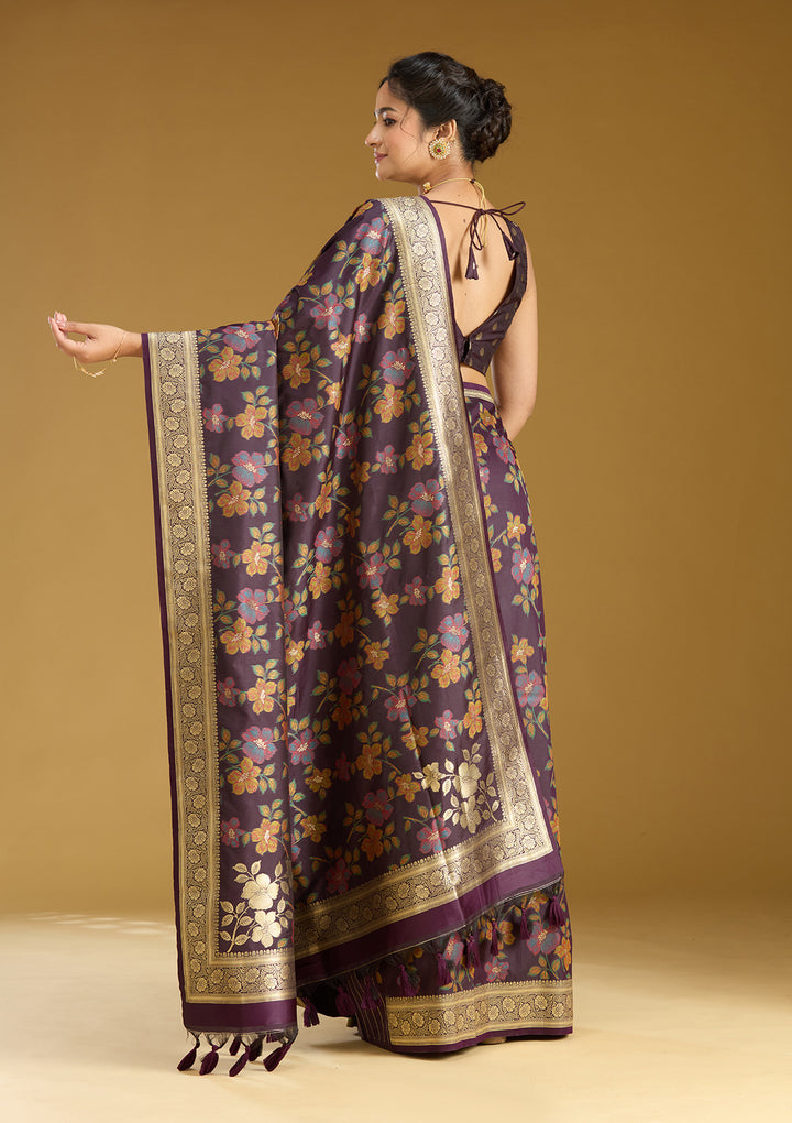 Wine Zariwork (Gold) Art Silk Silk_Saree