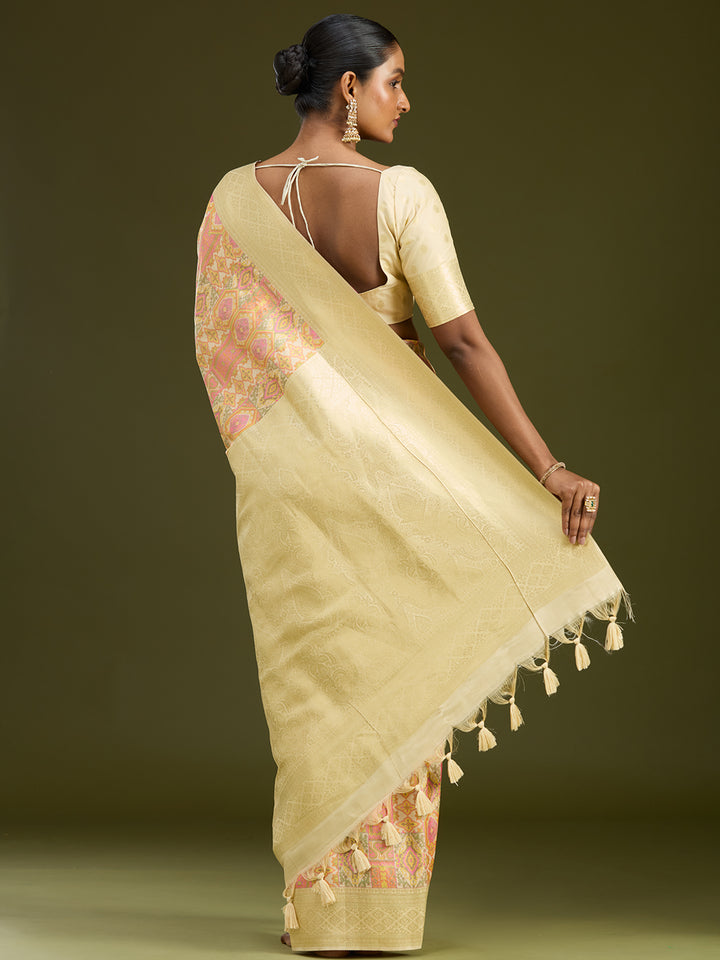 Cream Zariwork (Gold) Art Silk Silk Saree