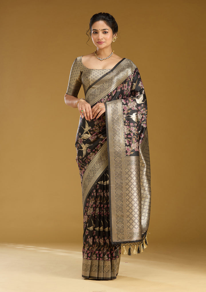 Black Zariwork (Silver) Art Silk Silk Saree