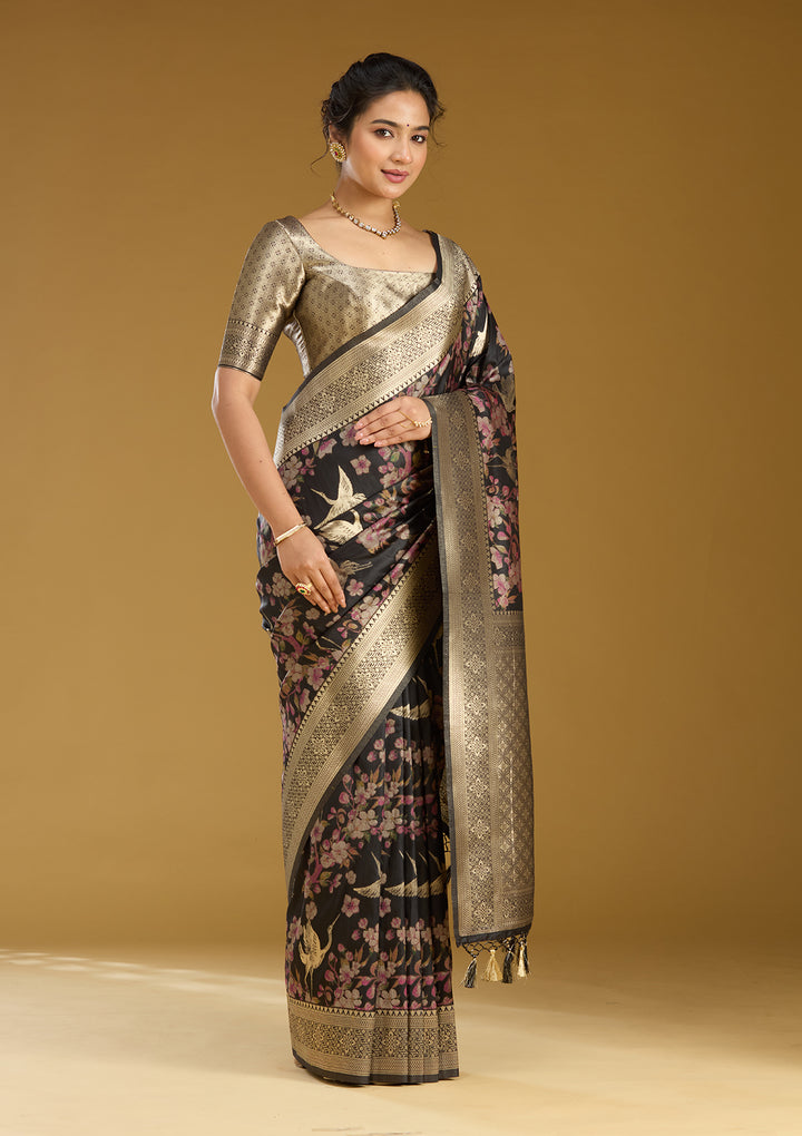 Black Zariwork (Silver) Art Silk Silk Saree