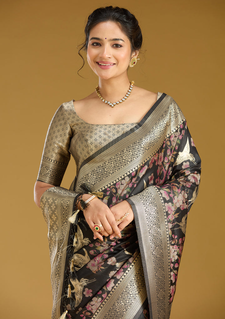 Black Zariwork (Silver) Art Silk Silk Saree