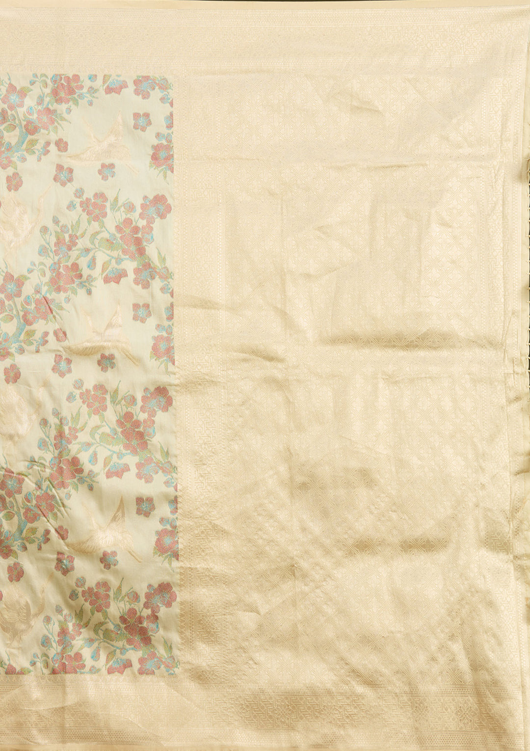 Cream Zariwork (Silver) Art Silk Silk Saree