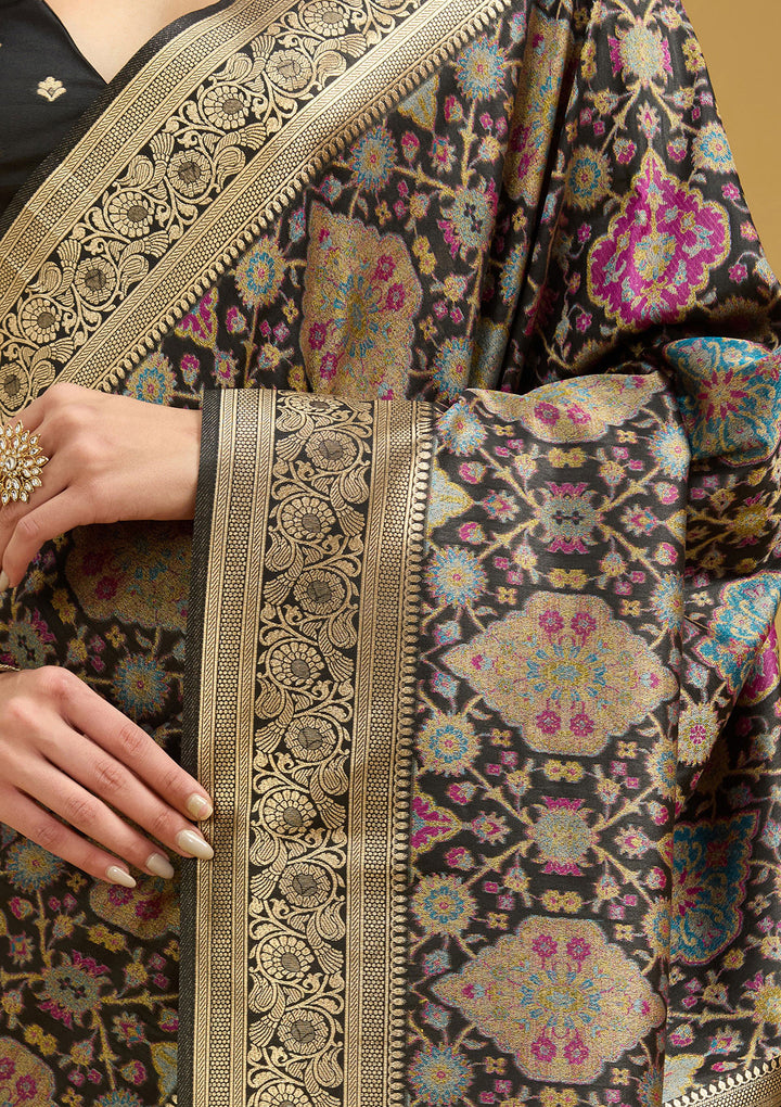 Black Zariwork (Silver) Art Silk Saree