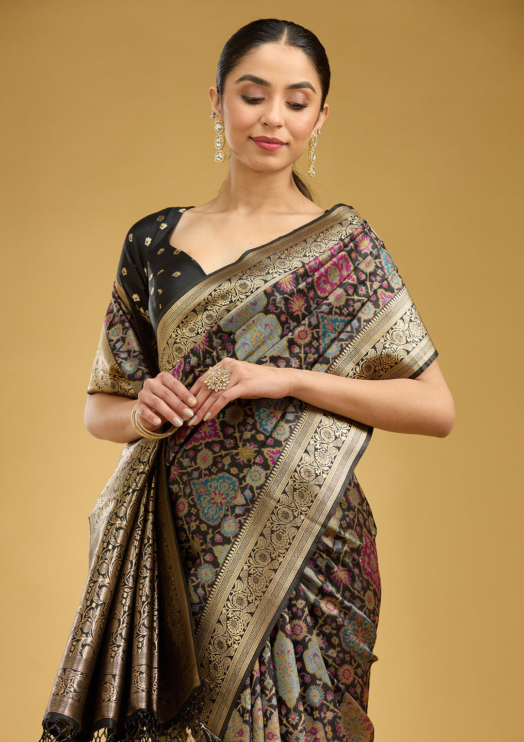 Black Zariwork (Silver) Art Silk Saree