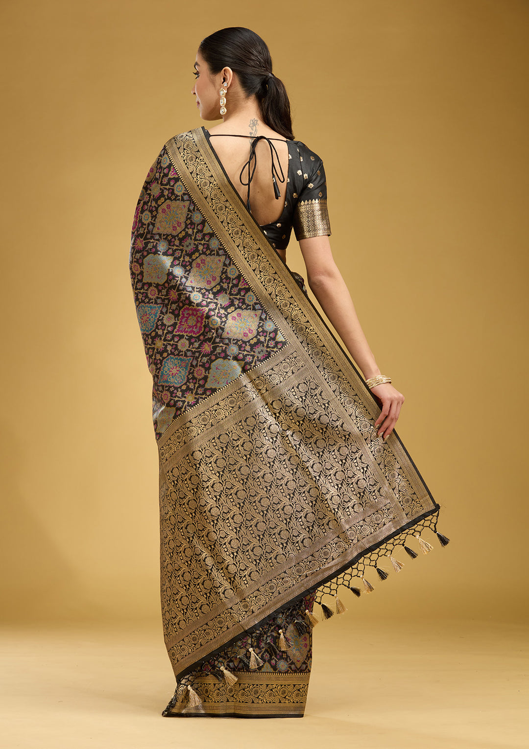 Black Zariwork (Silver) Art Silk Saree