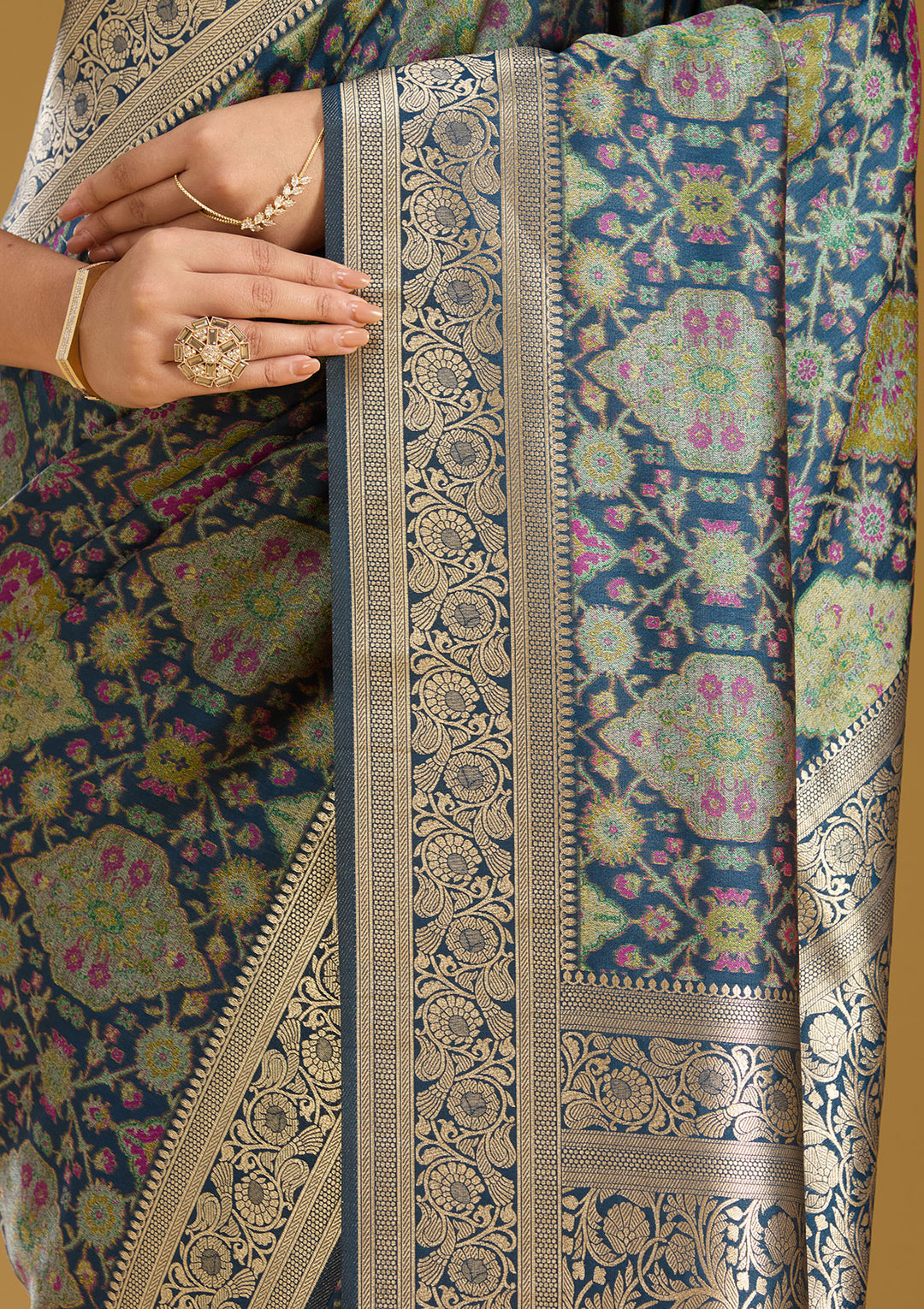 Peacock Blue Zariwork (Silver) Art Silk Saree