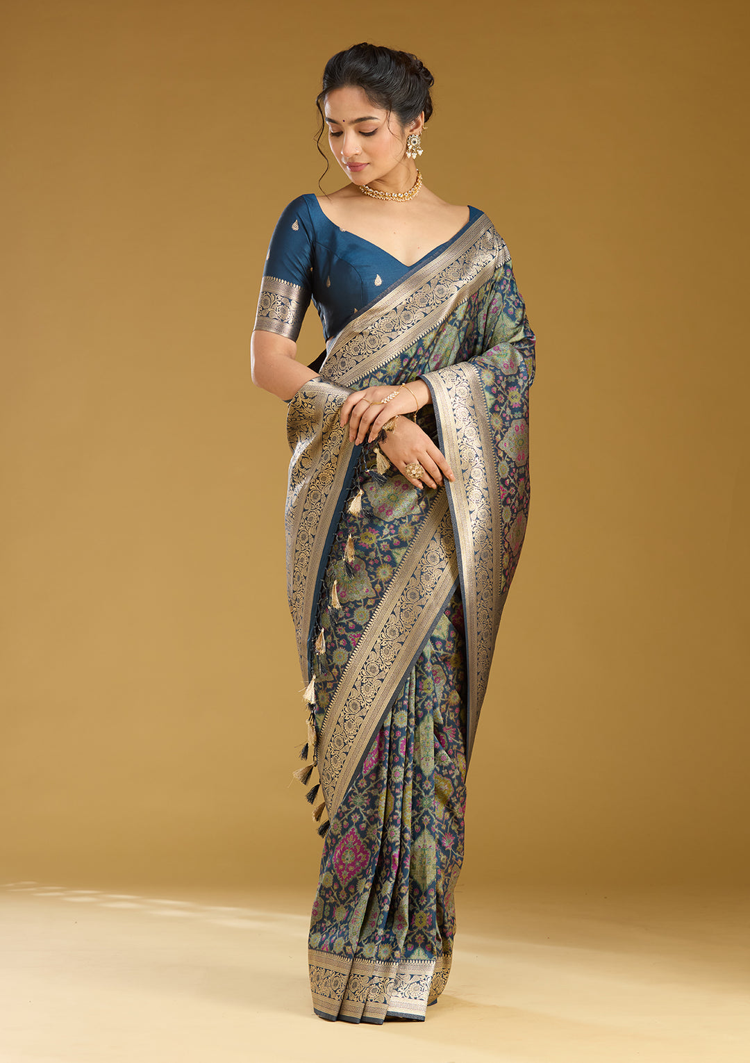 Peacock Blue Zariwork (Silver) Art Silk Saree