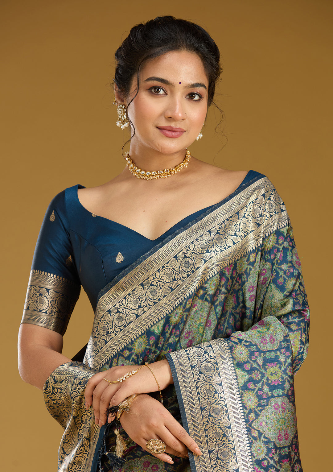 Peacock Blue Zariwork (Silver) Art Silk Saree