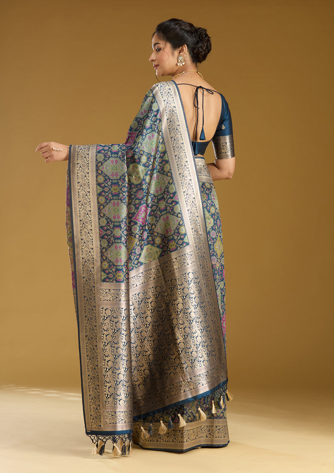 Peacock Blue Zariwork (Silver) Art Silk Saree