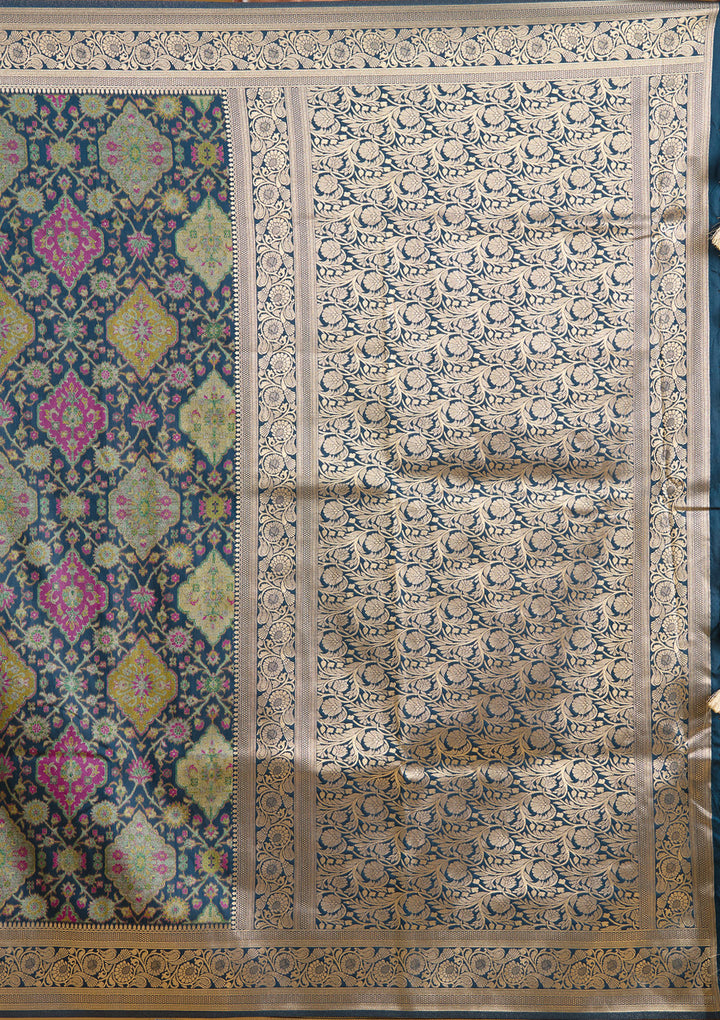 Peacock Blue Zariwork (Silver) Art Silk Saree