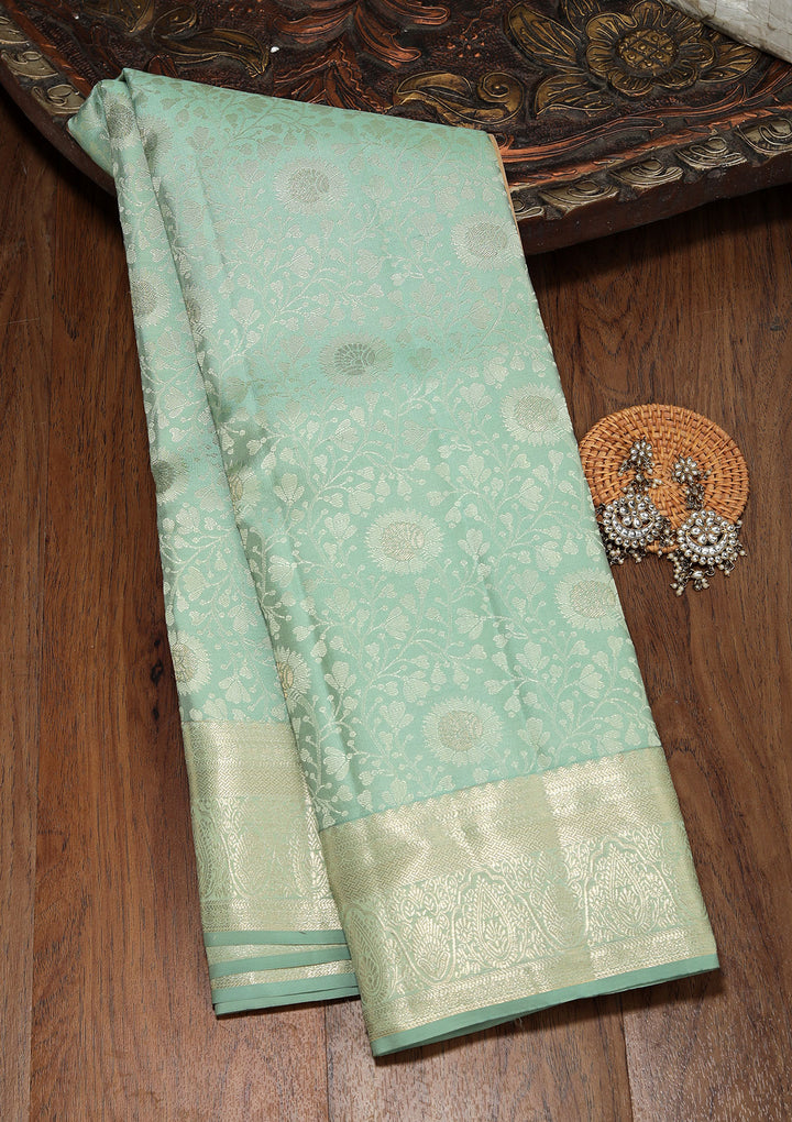 Pista Green Zariwork Pure Silk Saree