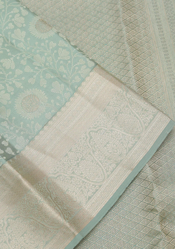 Pista Green Zariwork Pure Silk Saree