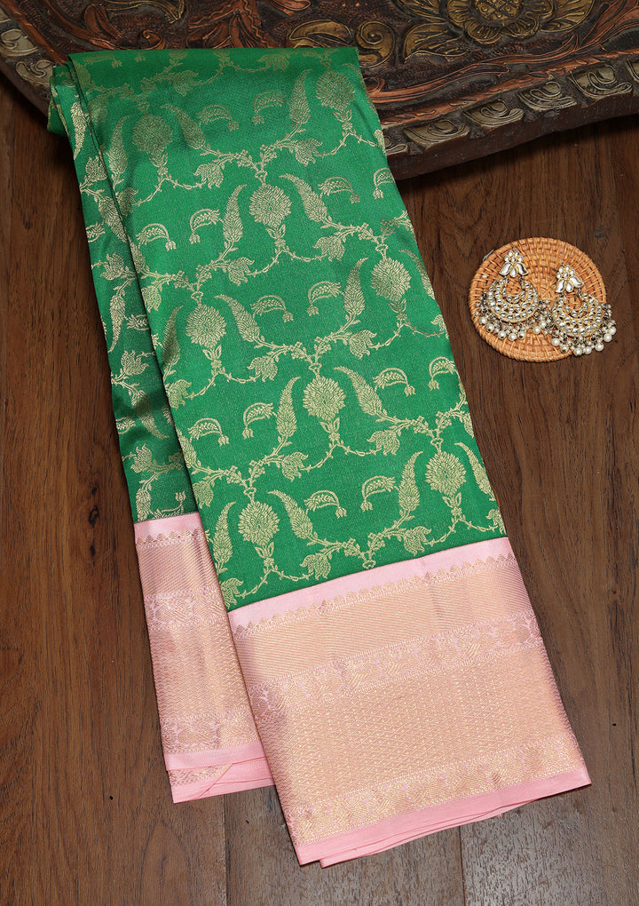 Bottle Green Zariwork Pure Silk Saree