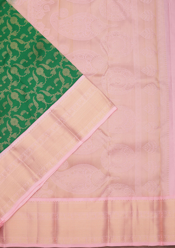 Bottle Green Zariwork Pure Silk Saree