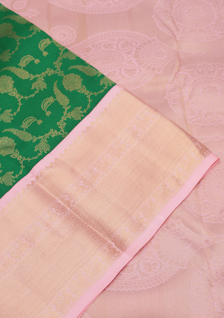Bottle Green Zariwork Pure Silk Saree