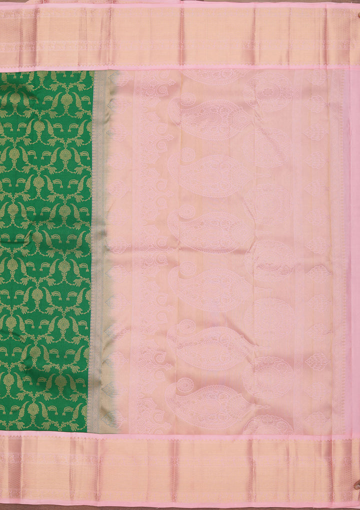 Bottle Green Zariwork Pure Silk Saree
