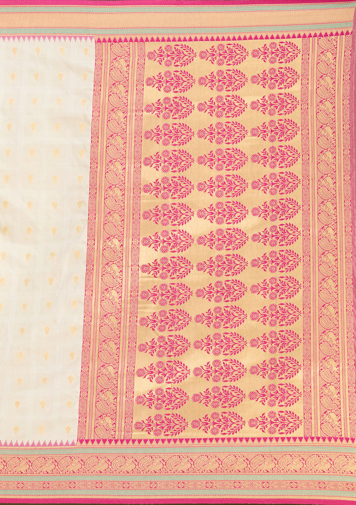Off White Zariwork (Gold) Silk Saree