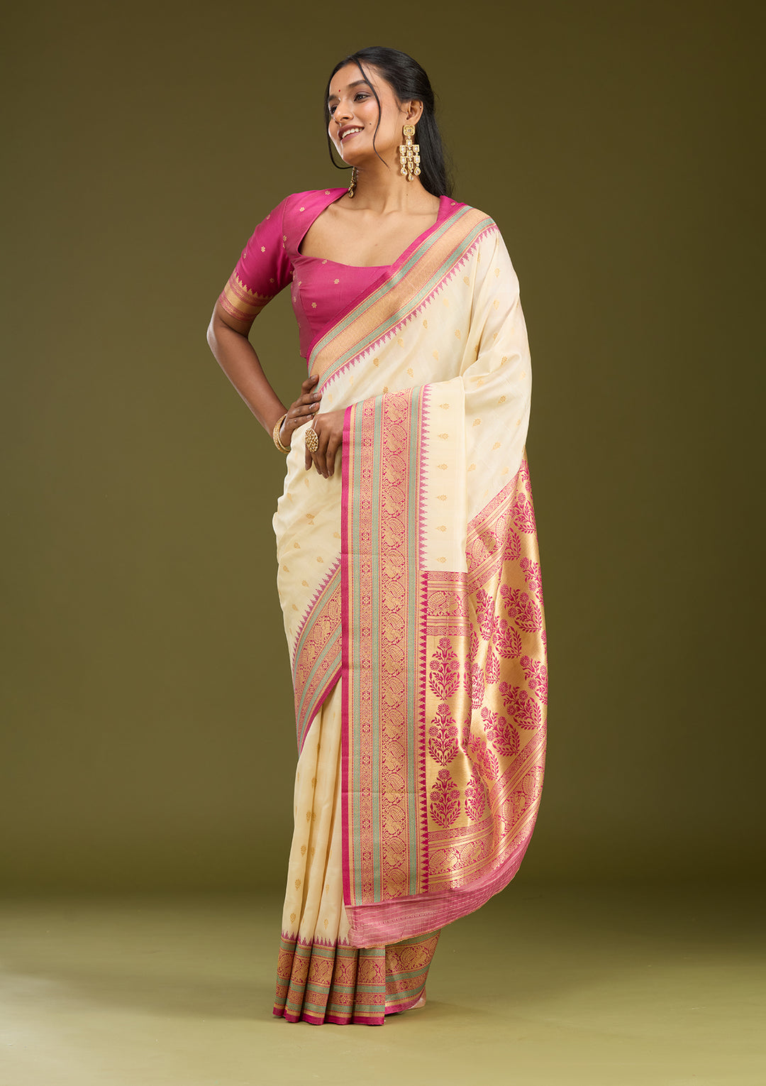 Off White Zariwork (Gold) Silk Saree