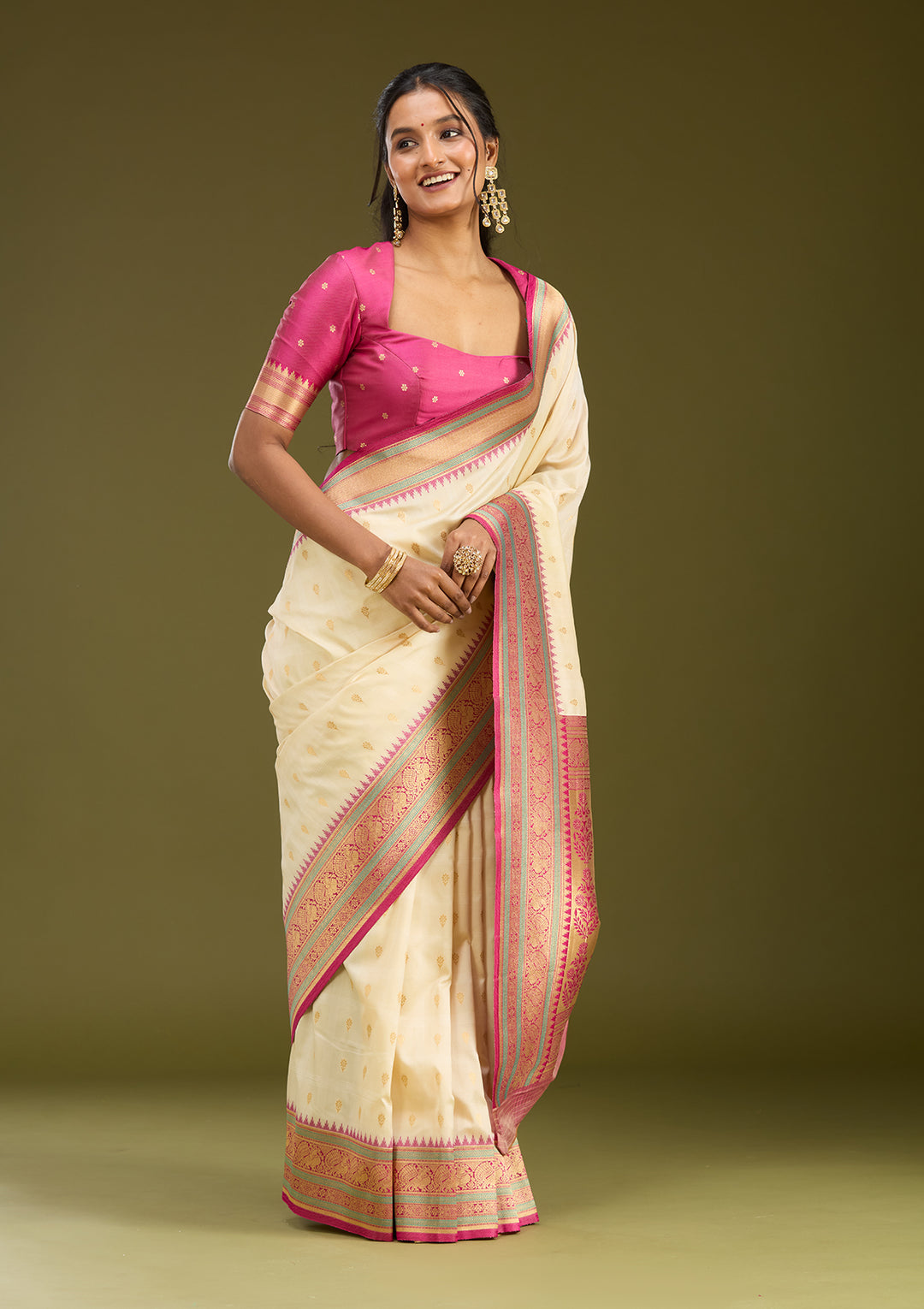 Off White Zariwork (Gold) Silk Saree
