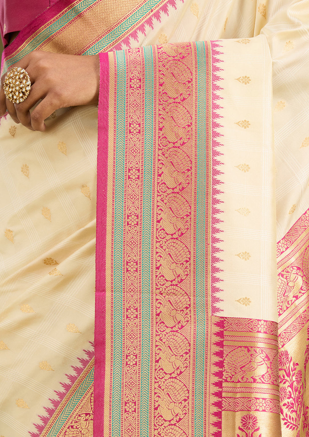 Off White Zariwork (Gold) Silk Saree