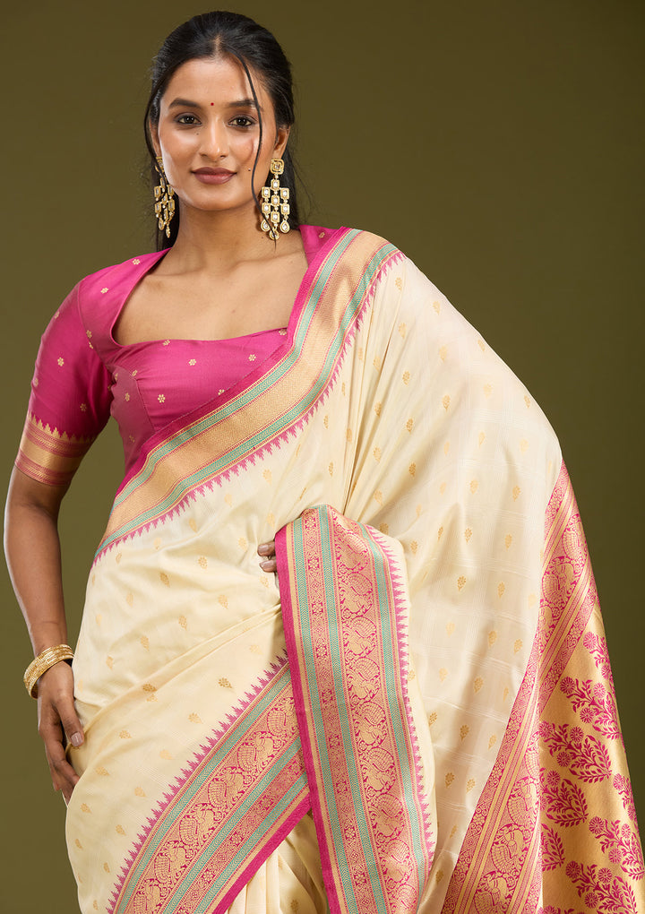 Off White Zariwork (Gold) Silk Saree