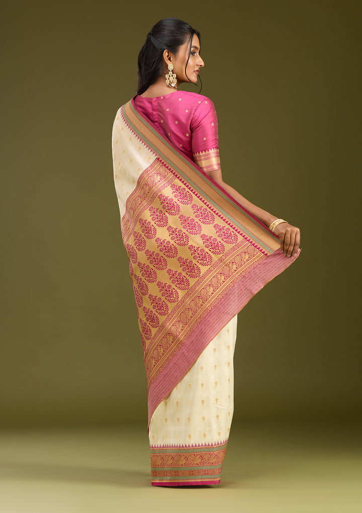 Off White Zariwork (Gold) Silk Saree