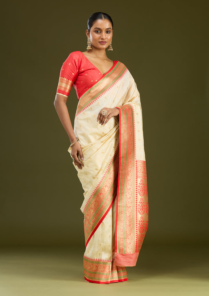 Off White Zariwork (Gold) Silk Silk Saree