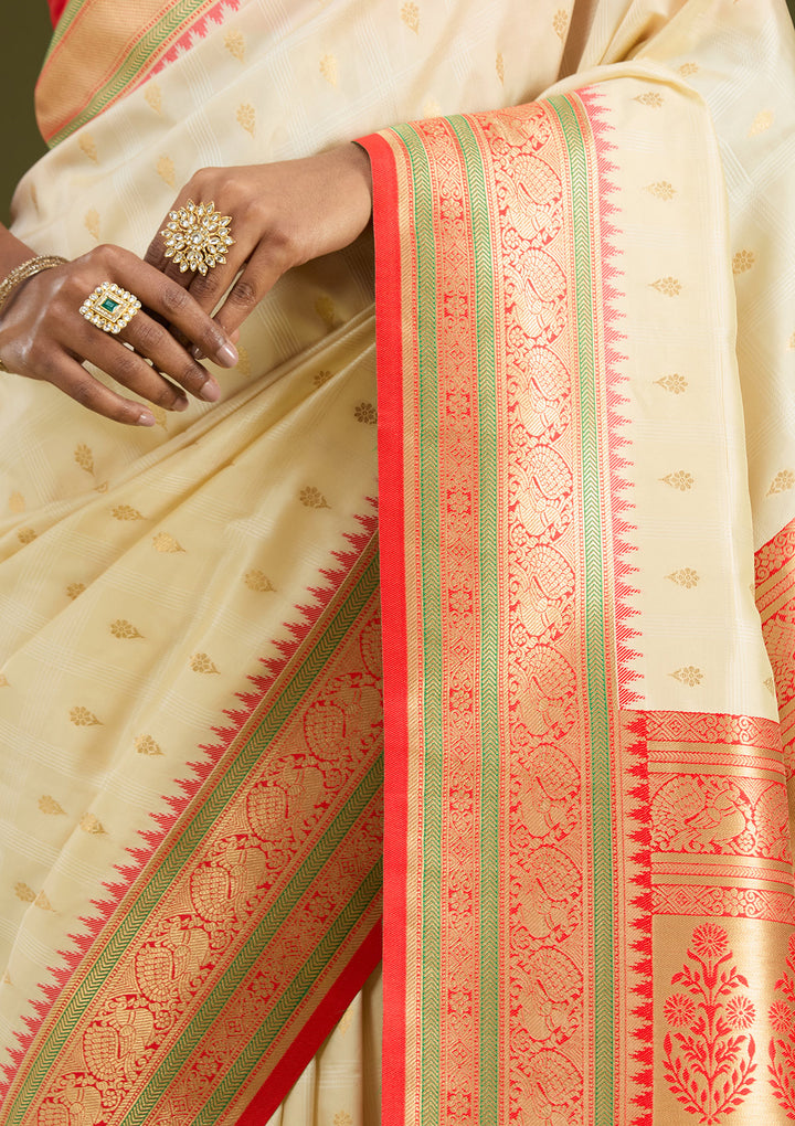 Off White Zariwork (Gold) Silk Silk Saree