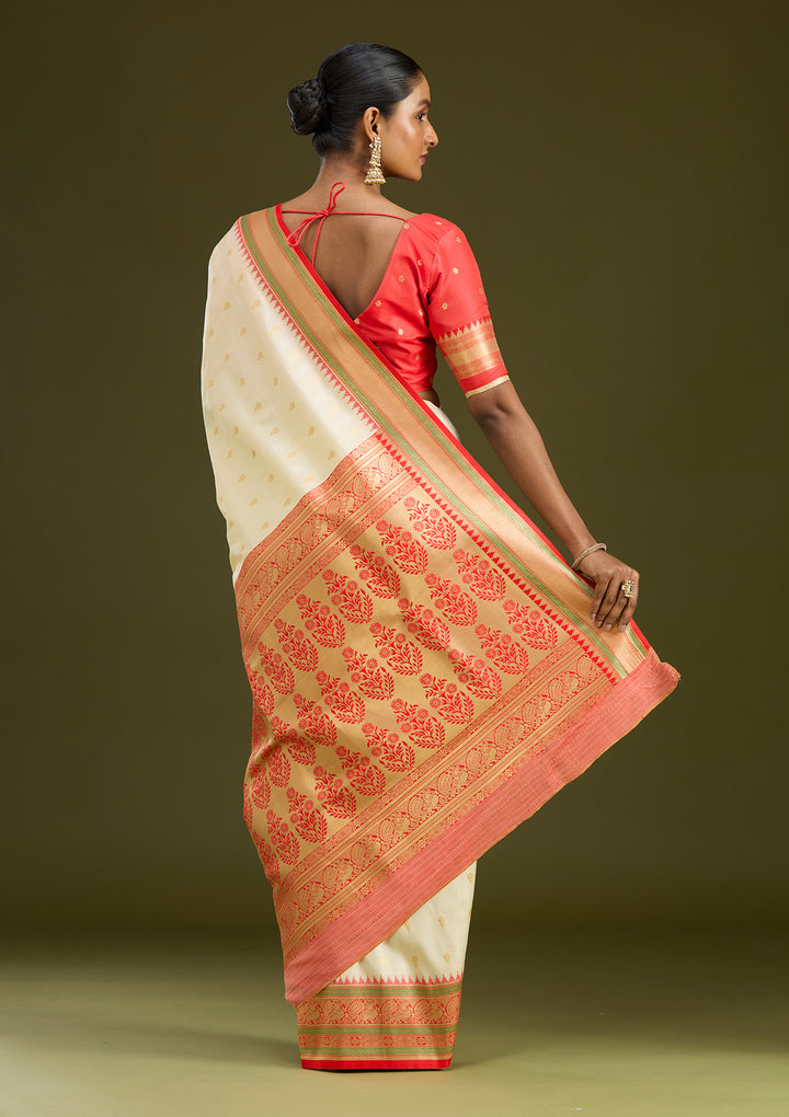Off White Zariwork (Gold) Silk Silk Saree
