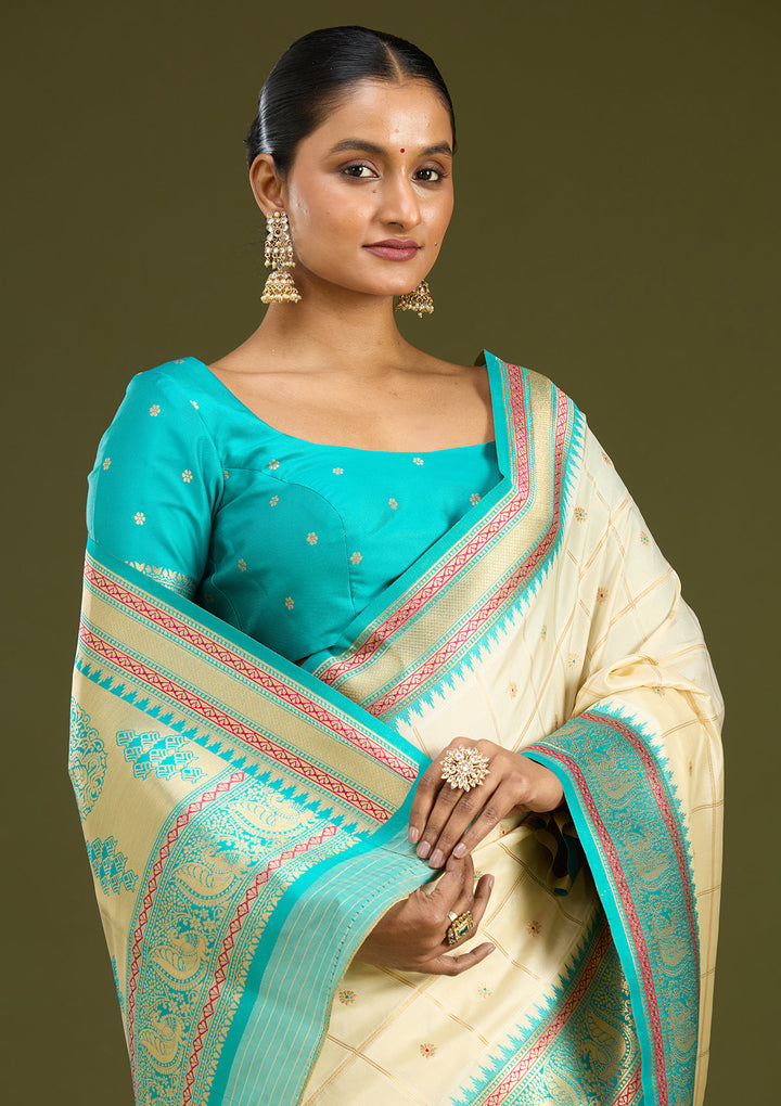Off White Zariwork (Gold) Silk Silk Saree