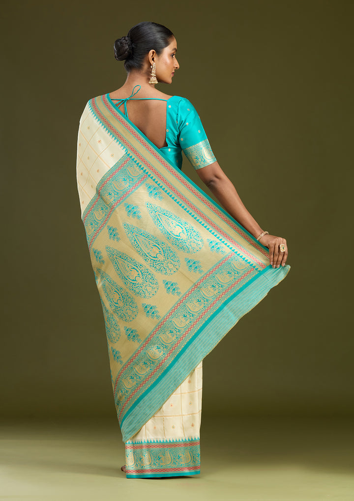 Off White Zariwork (Gold) Silk Silk Saree