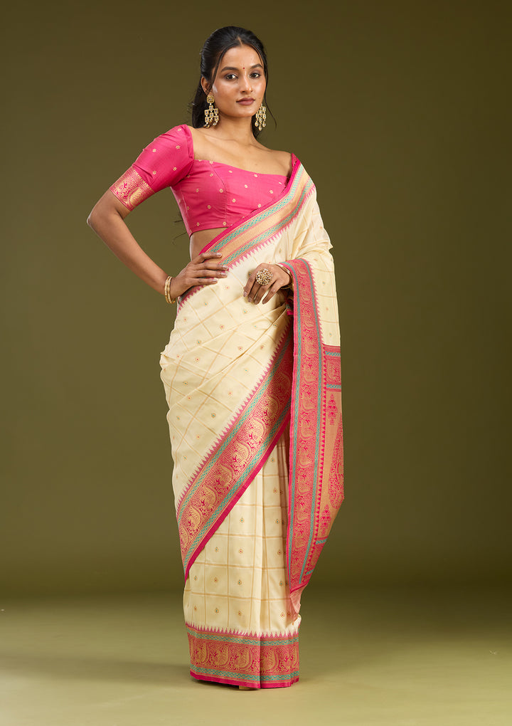 Off White Zariwork (Gold) Silk Saree