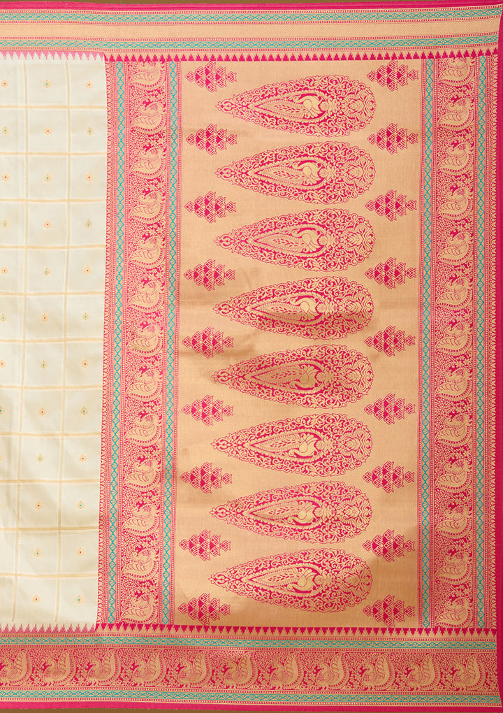 Off White Zariwork (Gold) Silk Saree