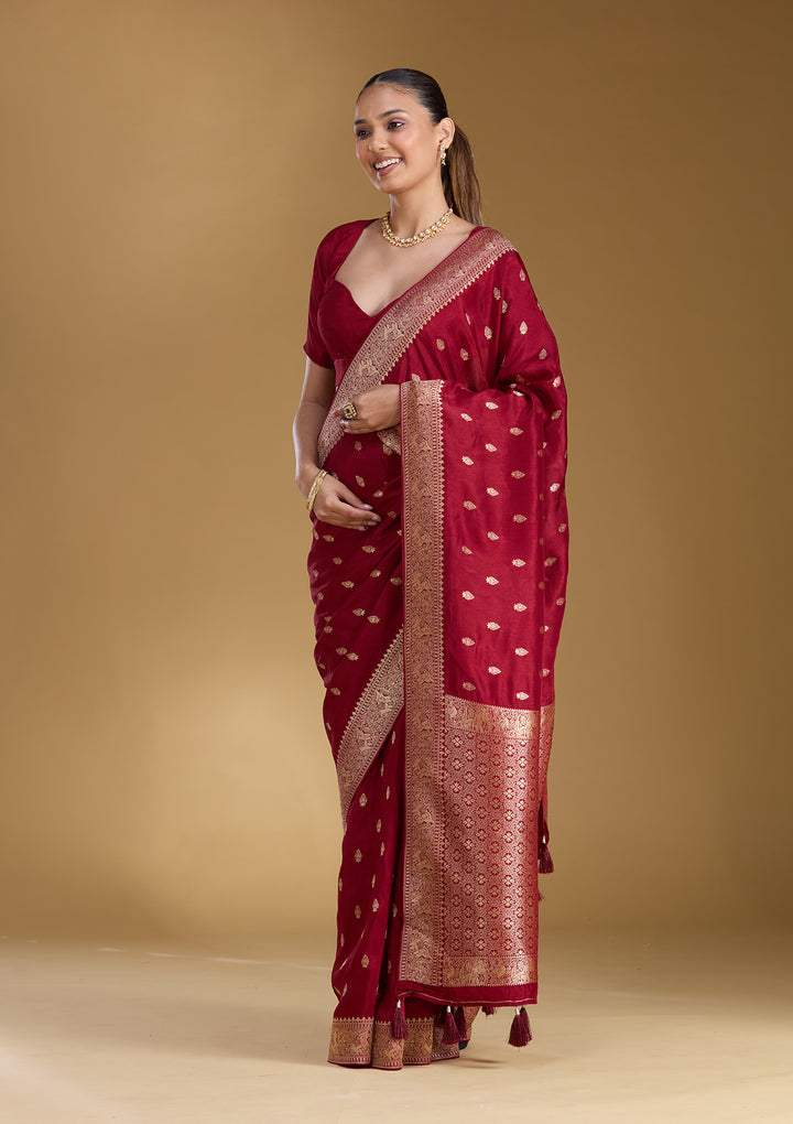Maroon Zariwork (Gold) Silk Silk_Saree