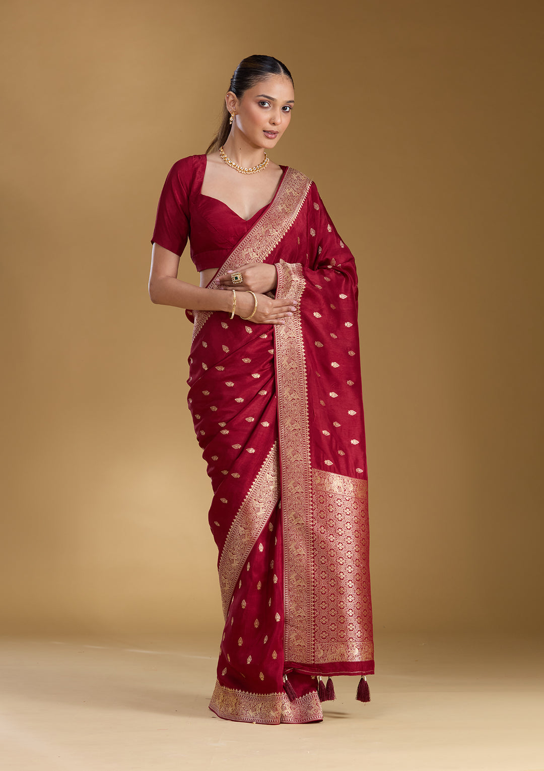 Maroon Zariwork (Gold) Silk Silk_Saree