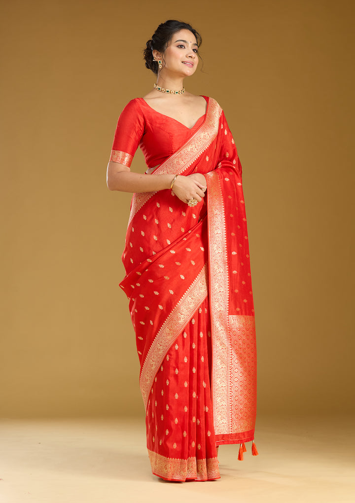 Orange Zariwork (Gold) Silk Silk Saree