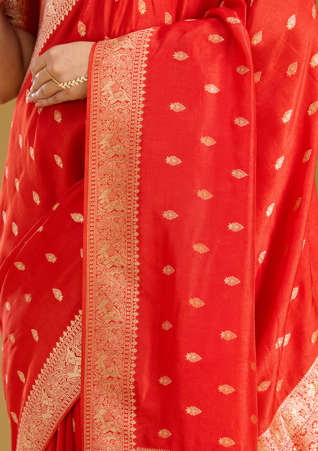 Orange Zariwork (Gold) Silk Silk Saree