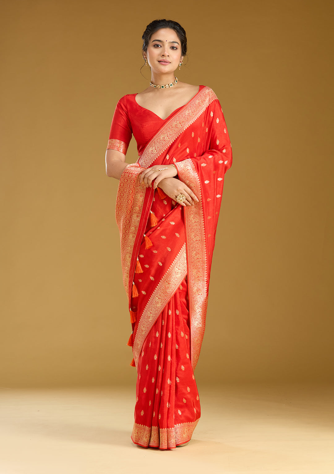 Orange Zariwork (Gold) Silk Silk Saree