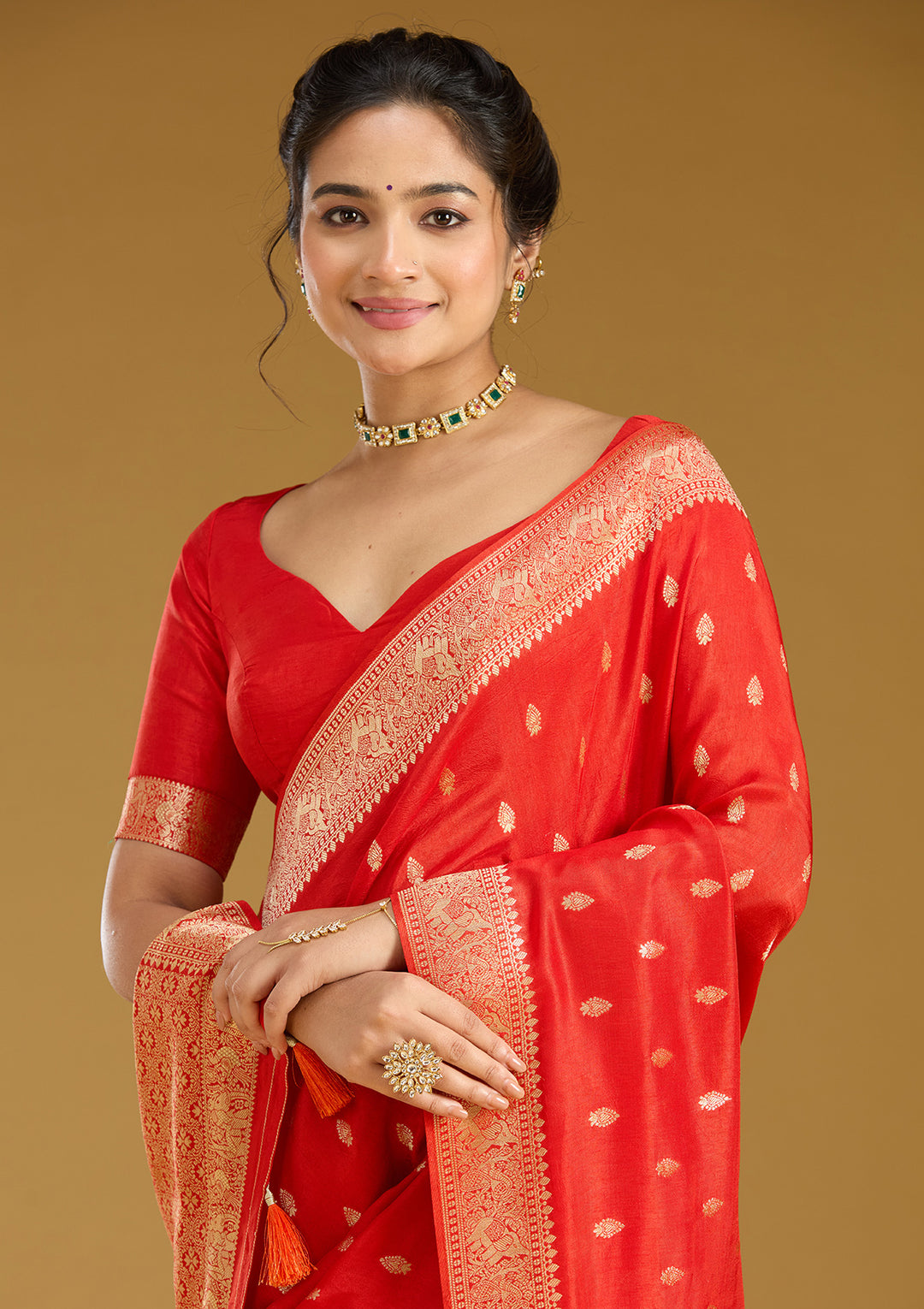 Orange Zariwork (Gold) Silk Silk Saree